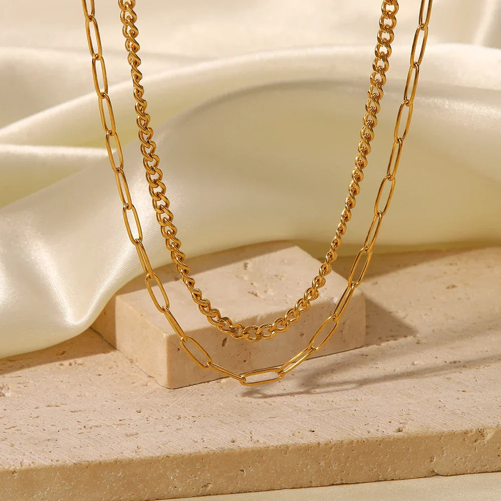 Mix Collier Roma Chaîne et Maillons Rectangulaires (Plaqué Or)