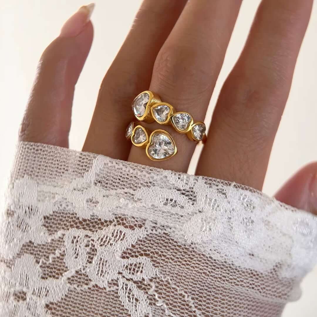 Bague Cœurs en Zircone (Plaqué Or)