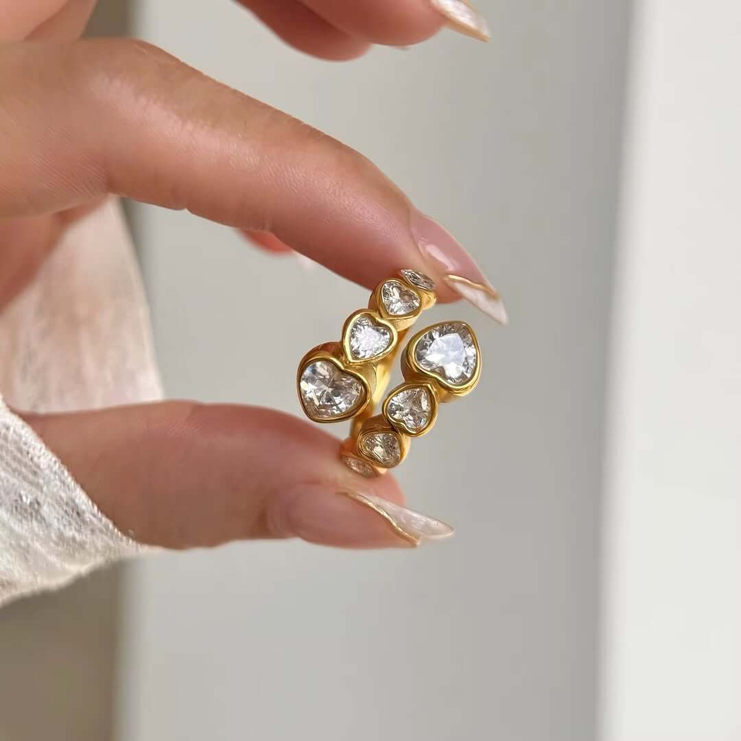 Bague Cœurs en Zircone (Plaqué Or)