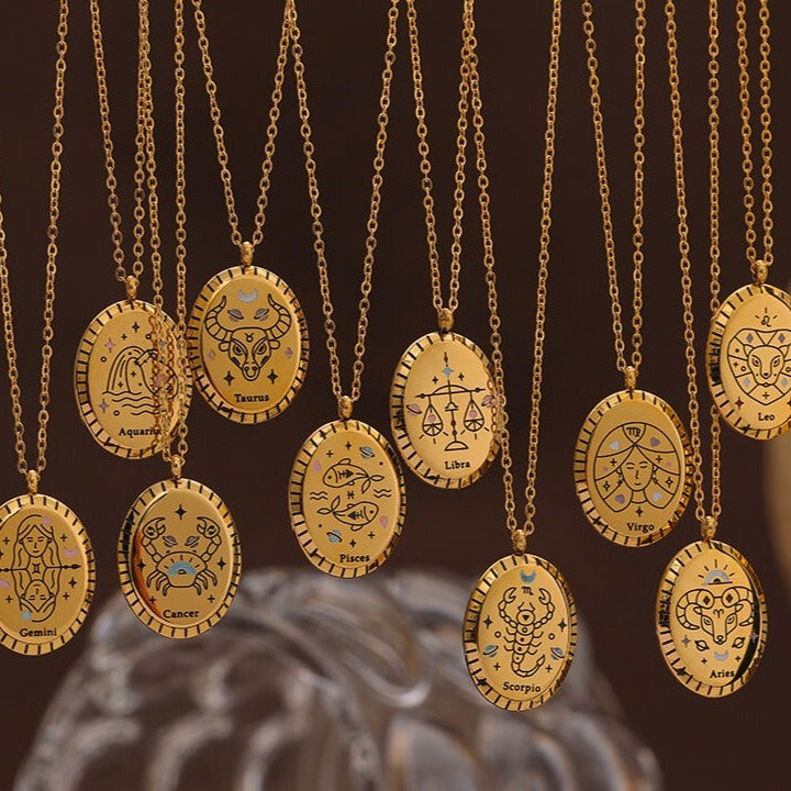 Collier Constellations du Zodiaque Médaille (Plaqué Or)