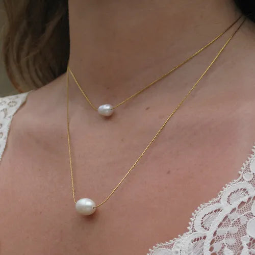 Collier Perle Deux Couches (Plaqué Or)