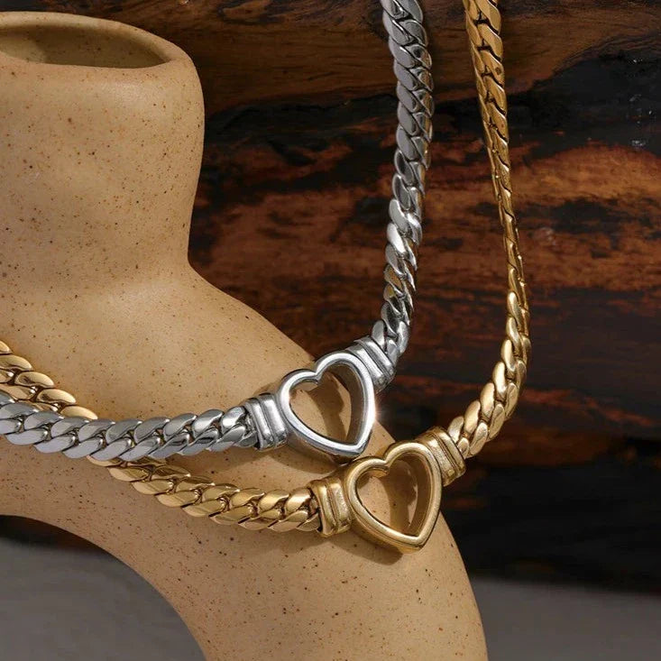 Collier Cœur avec Chaîne à Maillons Épais (Plaqué Or)