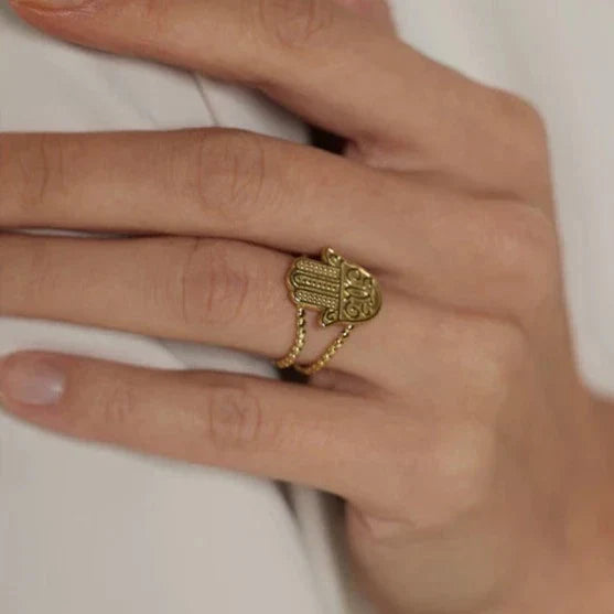 Bague Main de Fatima Hamsa (Plaqué Or)