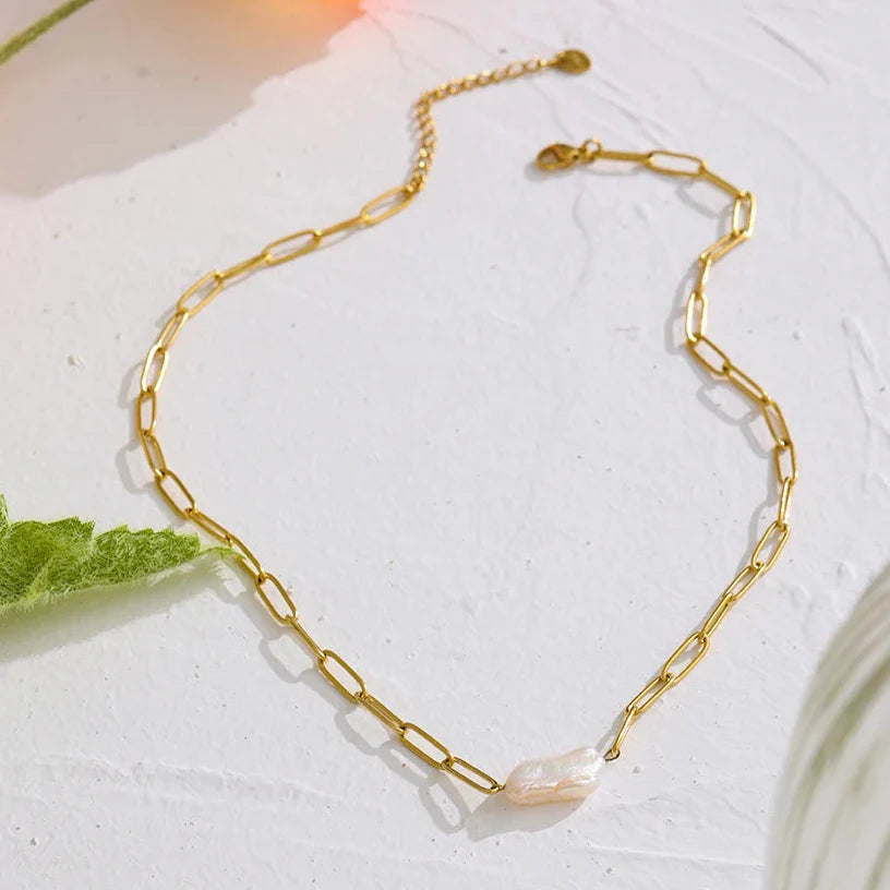 Collier en Perles Rustiques avec Maillons (Plaqué Or)