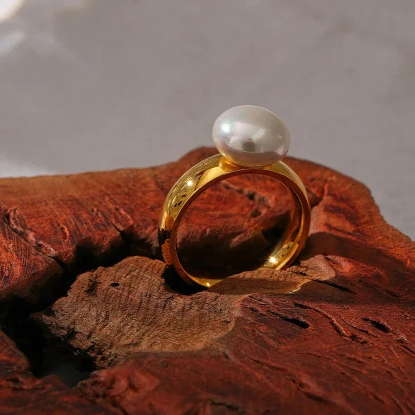 Bague Emma Perle Minimaliste (Plaqué Or)