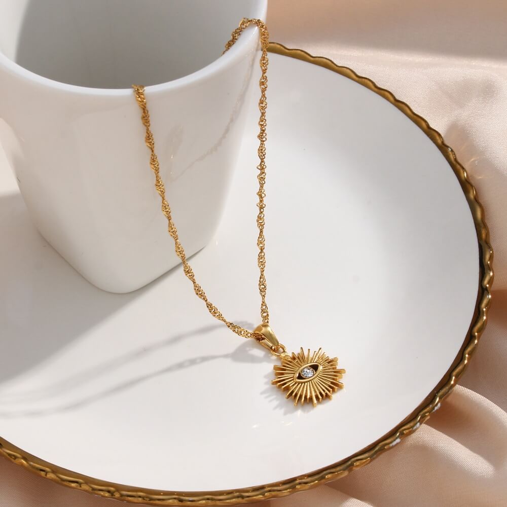 Ensemble Occhio: Collier + Bague Ajustable (Plaqué Or)