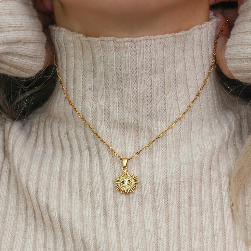 Ensemble Occhio: Collier + Bague Ajustable (Plaqué Or)