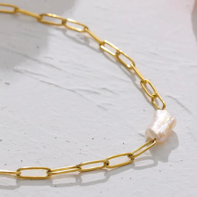 Collier en Perles Rustiques avec Maillons (Plaqué Or)