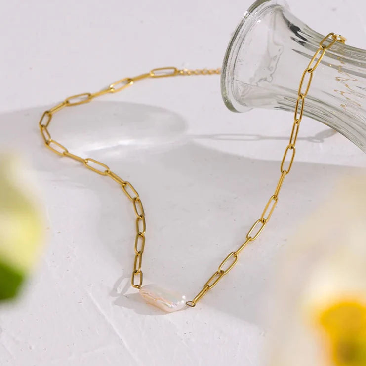 Collier en Perles Rustiques avec Maillons (Plaqué Or)
