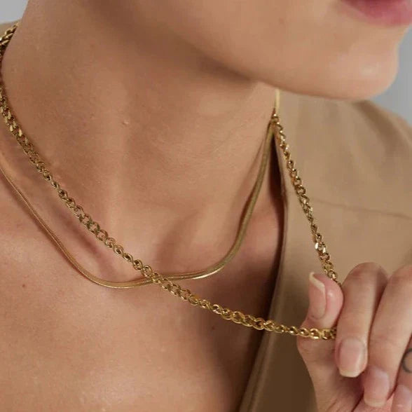 Collier de couches en maille et chaîne (Plaqué Or)