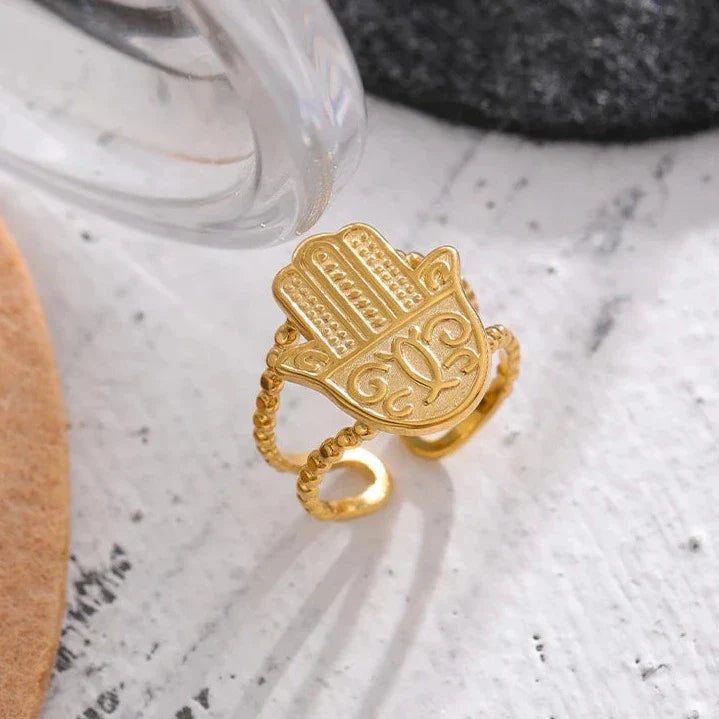 Bague Main de Fatima Hamsa (Plaqué Or)