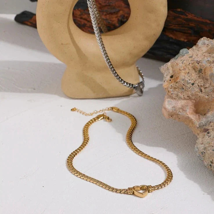 Collier Cœur avec Chaîne à Maillons Épais (Plaqué Or)