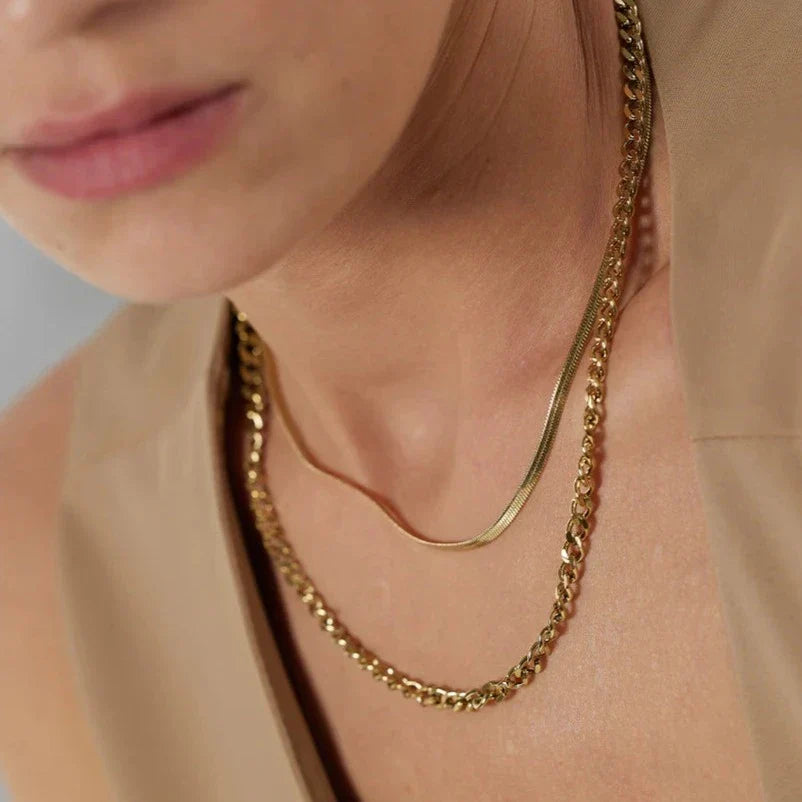 Collier de couches en maille et chaîne (Plaqué Or)