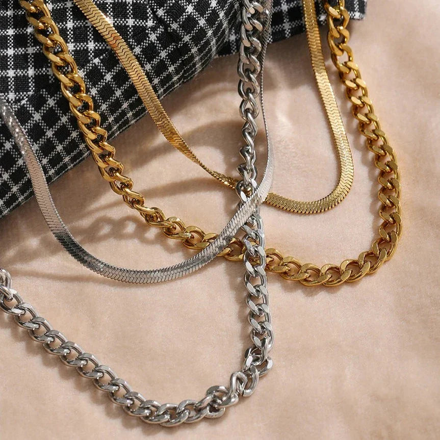 Collier de couches en maille et chaîne (Plaqué Or)