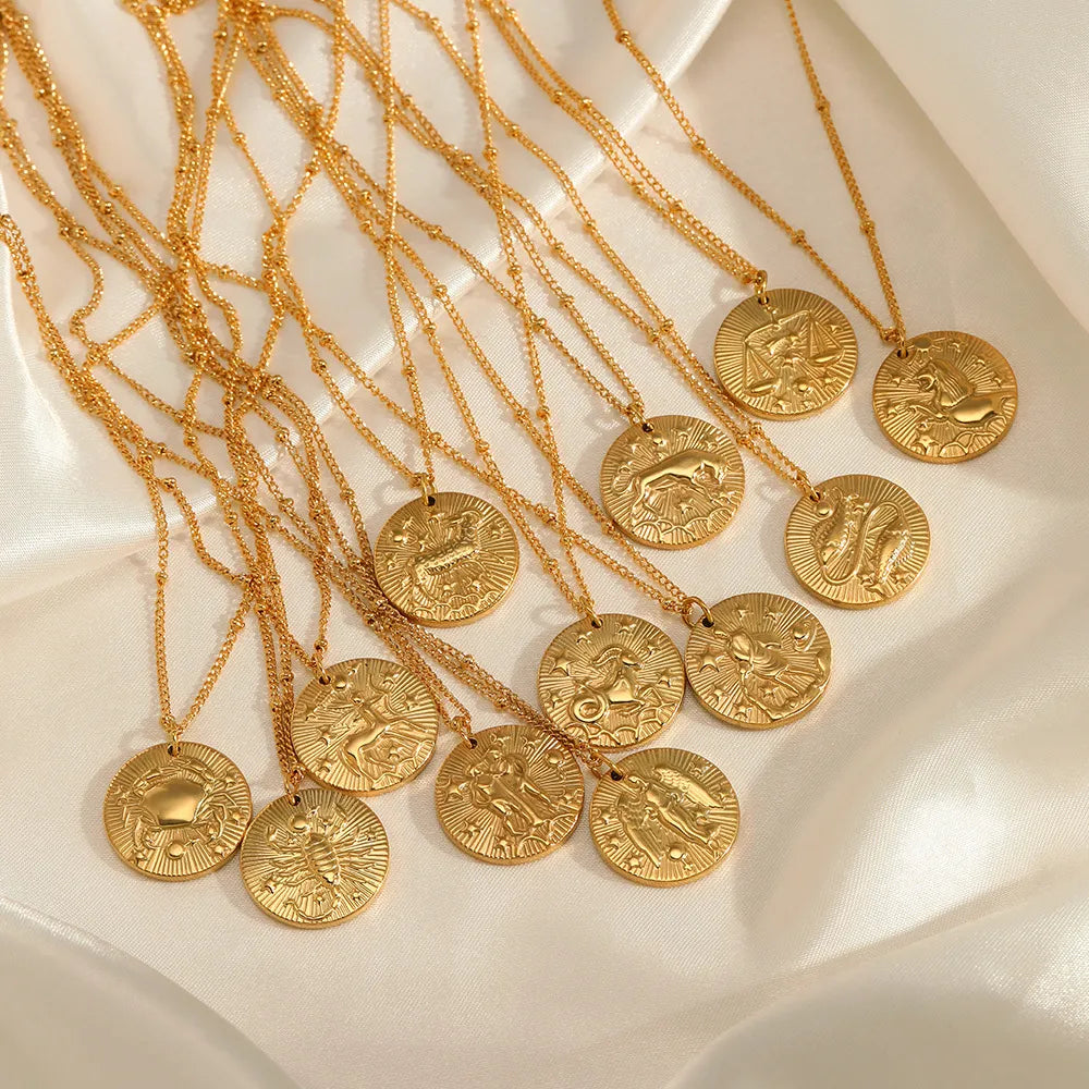 Collier du Zodiaque avec Symboles des Constellations (Plaqué Or)
