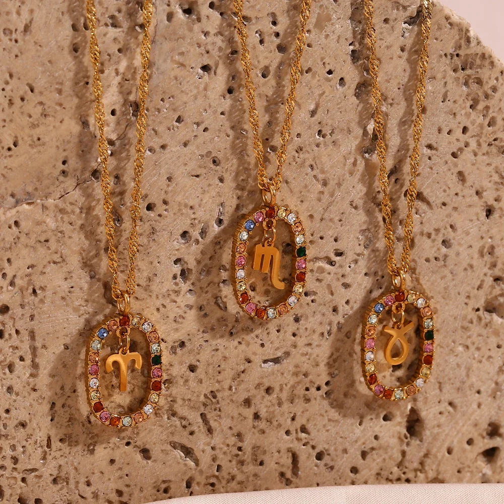 Collier Zodiaque Arc-en-ciel Zirconia (Plaqué Or)