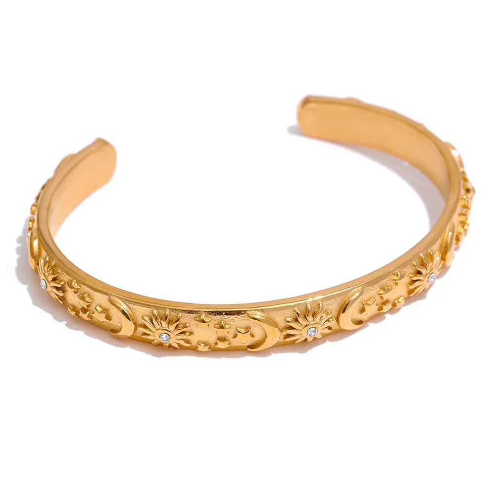 Ensemble Céleste: Bracelet + Boucle d'oreille + Bague (Plaqué Or)