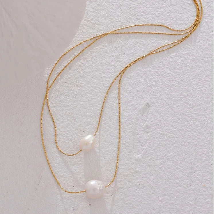 Collier Perle Deux Couches (Plaqué Or)