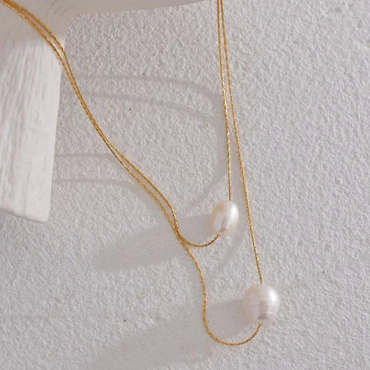 Collier Perle Deux Couches (Plaqué Or)