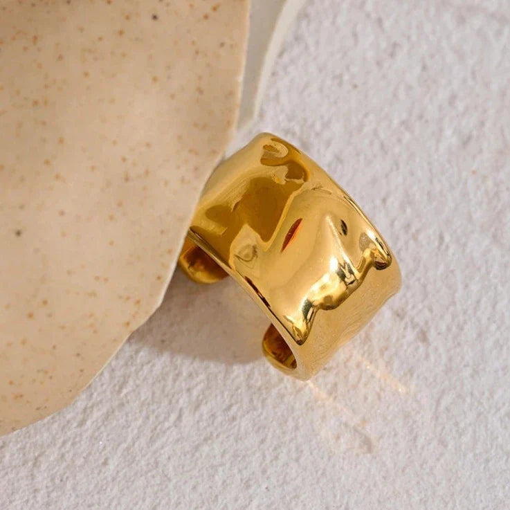 Bague Sicilienne Texture Martelée Ajustable (Plaqué Or)
