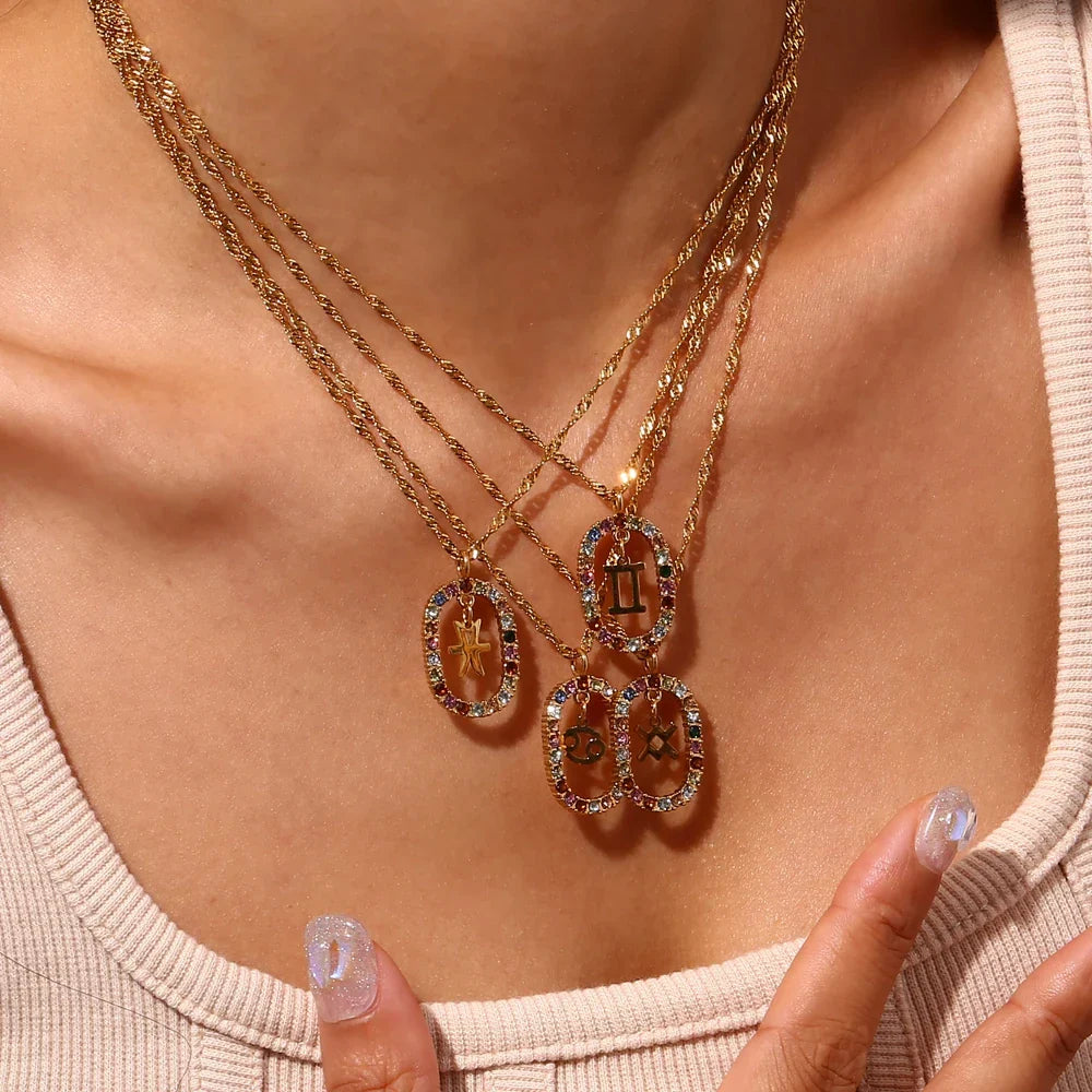 Collier Zodiaque Arc-en-ciel Zirconia (Plaqué Or)