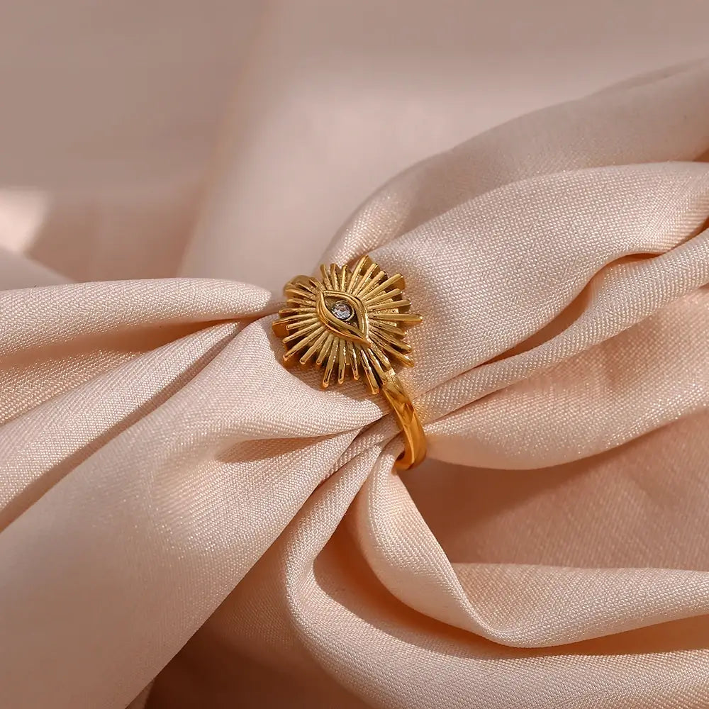 Ensemble Occhio: Collier + Bague Ajustable (Plaqué Or)