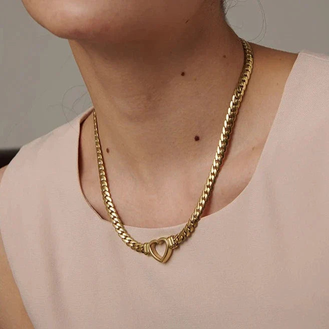Collier Cœur avec Chaîne à Maillons Épais (Plaqué Or)
