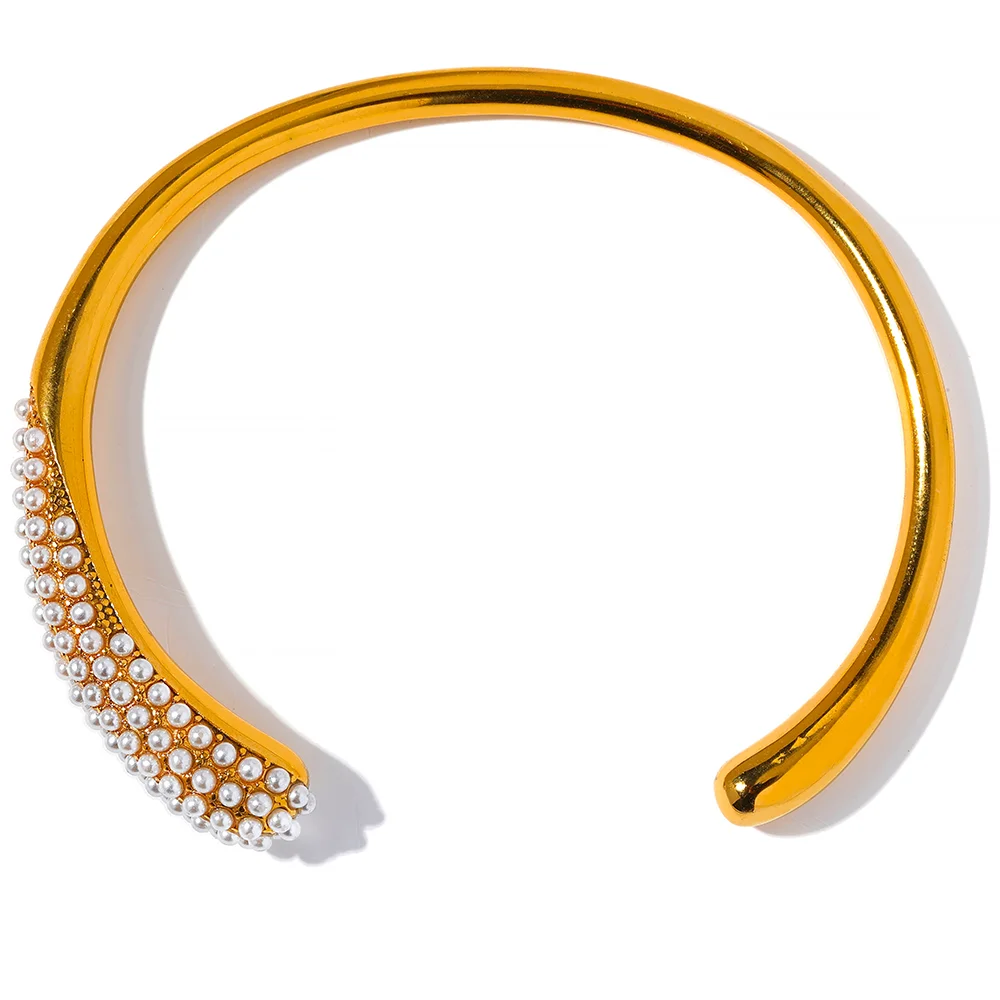 Ensemble Spike Perle: Bracelet + Boucles d'oreilles + Bague (Plaqué Or)