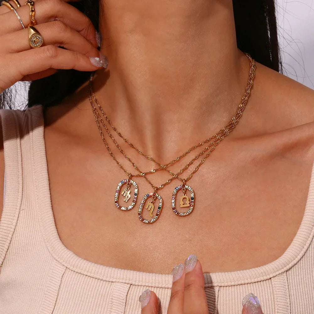 Collier Zodiaque Arc-en-ciel Zirconia (Plaqué Or)