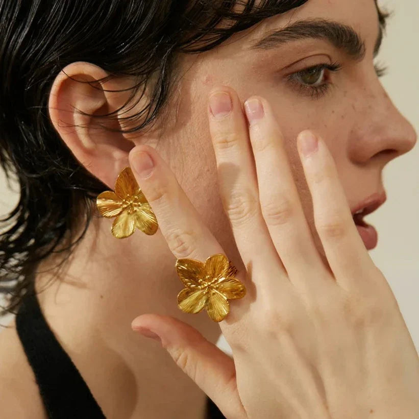 Bague Fleur de Cerisier Ajustable (Plaqué Or)