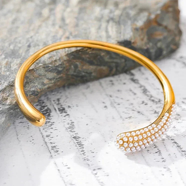 Ensemble Spike Perle: Bracelet + Boucles d'oreilles + Bague (Plaqué Or)