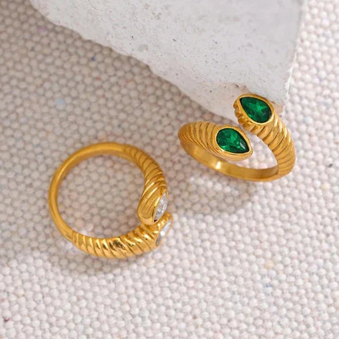 Bague Snake Ajustable avec Zirconia (Plaqué Or)