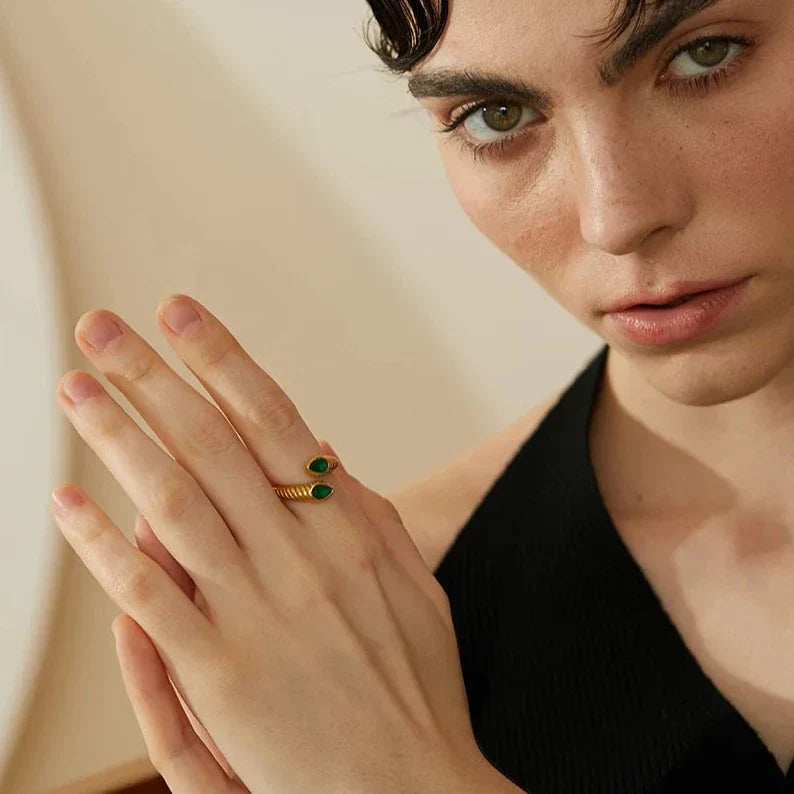 Bague Snake Ajustable avec Zirconia (Plaqué Or)