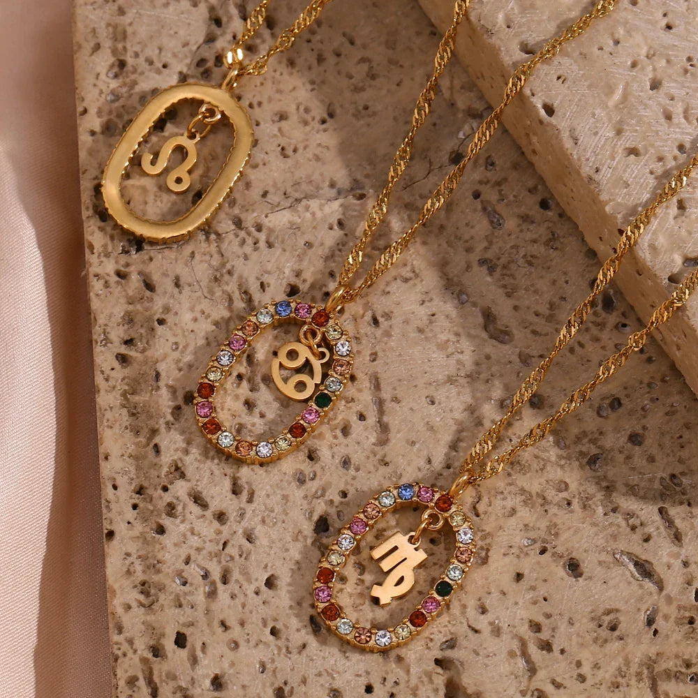 Collier Zodiaque Arc-en-ciel Zirconia (Plaqué Or)