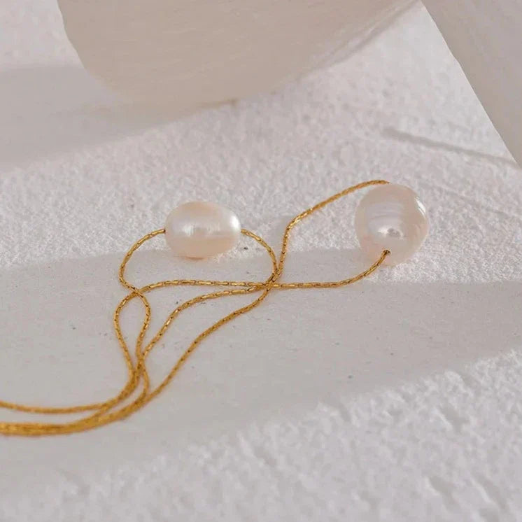 Collier Perle Deux Couches (Plaqué Or)