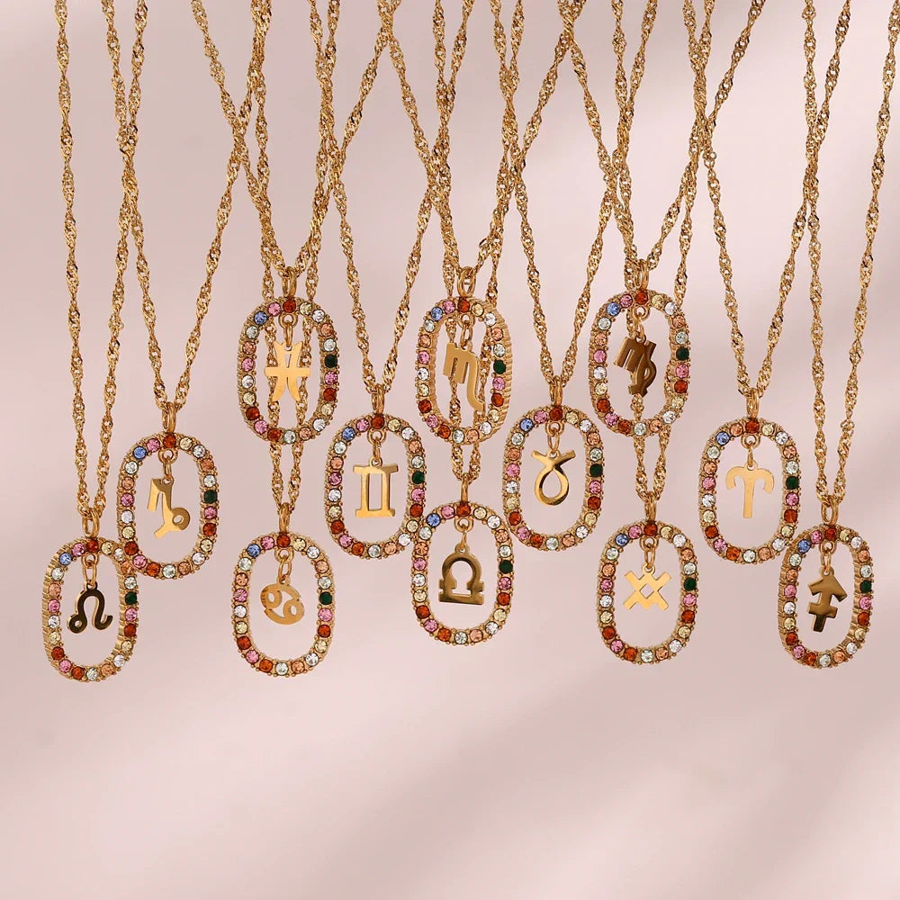 Collier Zodiaque Arc-en-ciel Zirconia (Plaqué Or)