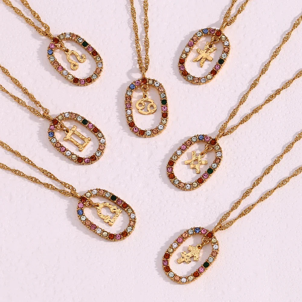 Collier Zodiaque Arc-en-ciel Zirconia (Plaqué Or)
