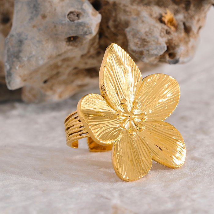 Bague Fleur de Cerisier Ajustable (Plaqué Or)