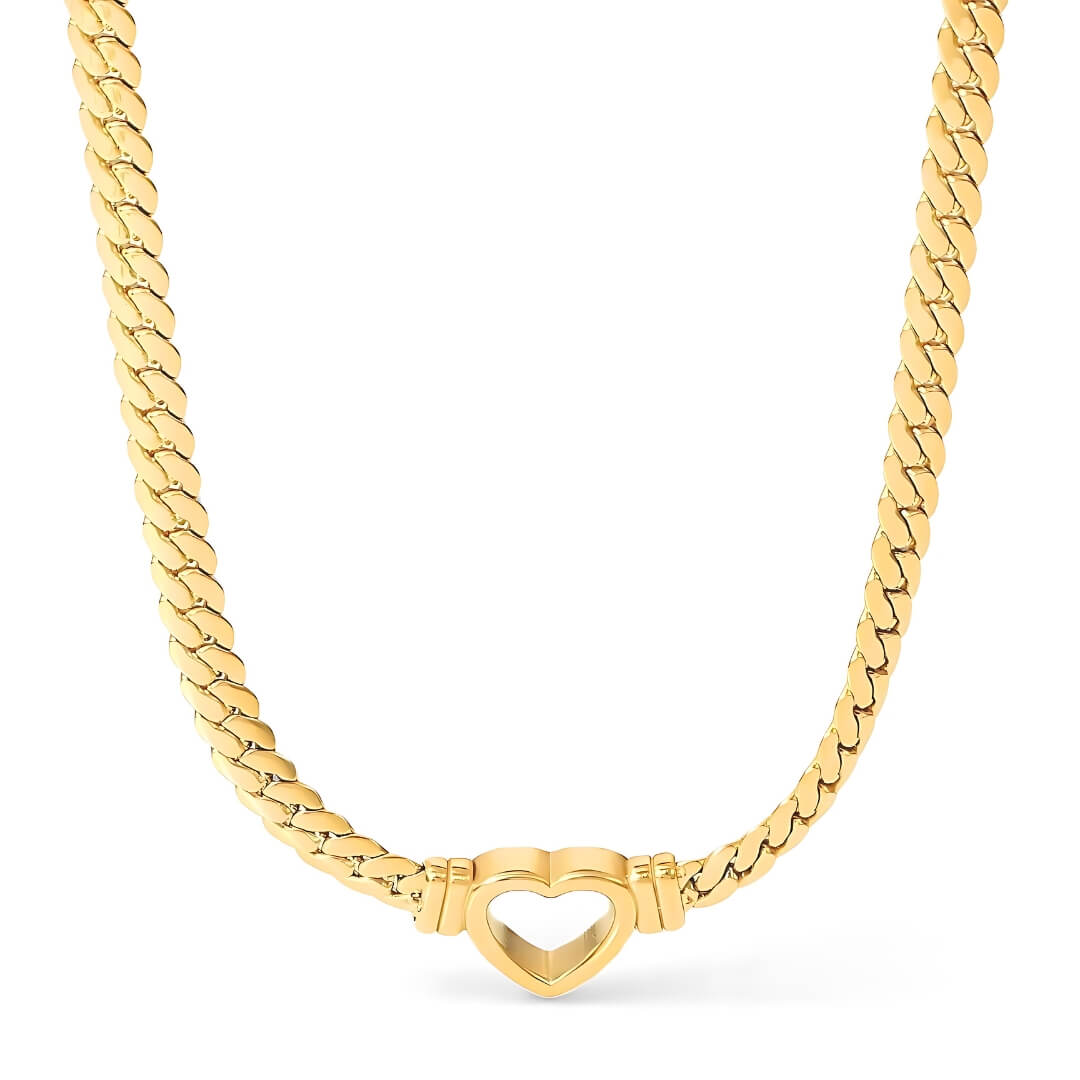Collier Cœur avec Chaîne à Maillons Épais (Plaqué Or)