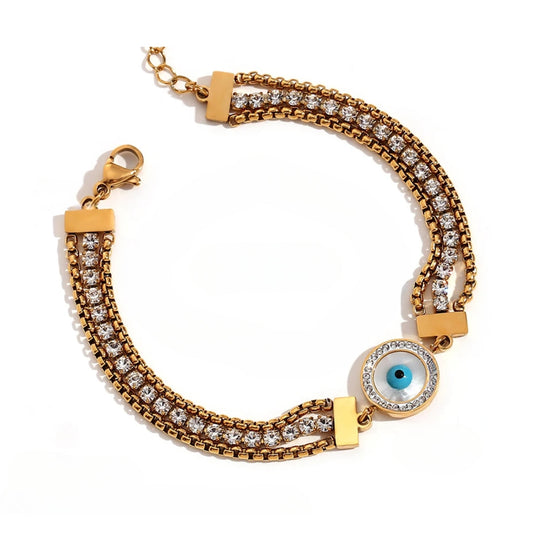 Bracelet Œil Turc Chaîne Triple (Plaqué Or 18 carats)