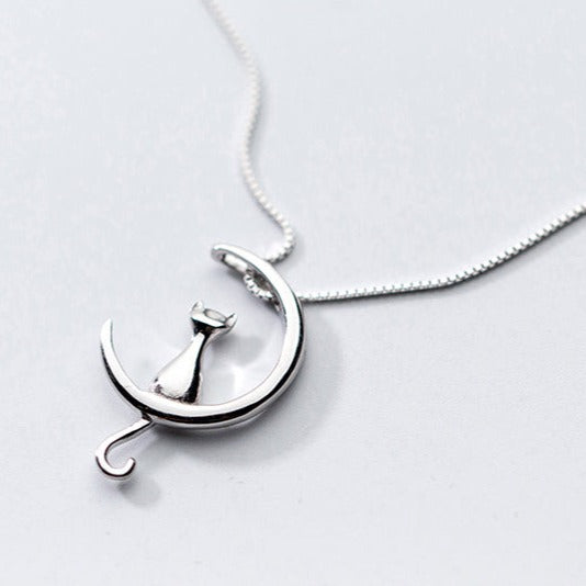 Collier Chat Lune (Argent 925)