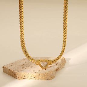 Collier Cœur avec Chaîne à Maillons Épais (Plaqué Or)