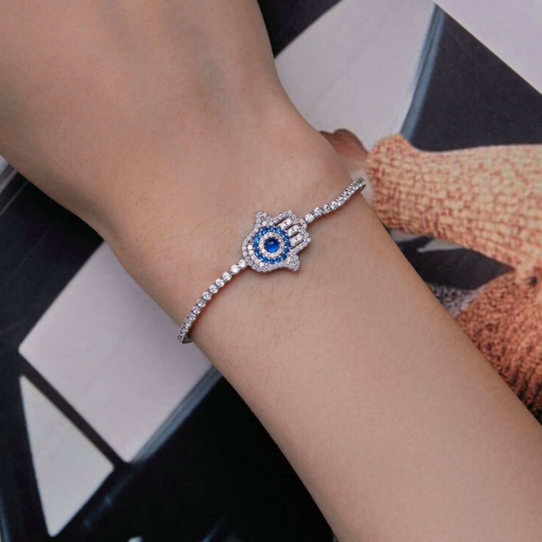 Bracelet Main de Fatima avec Cristaux de Zirconia (Argent 925)