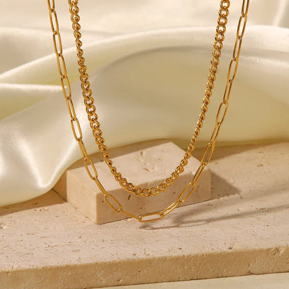 Mix Collier Roma Chaîne et Maillons Rectangulaires (Plaqué Or)