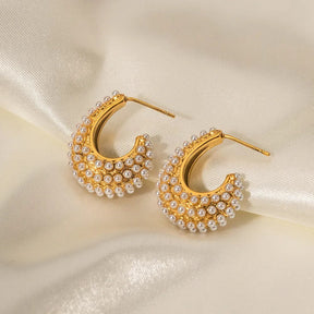 Boucles d'oreilles en forme de cercle moyen avec perles Harmony (Plaqué Or)