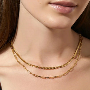 Mix Collier Roma Chaîne et Maillons Rectangulaires (Plaqué Or)