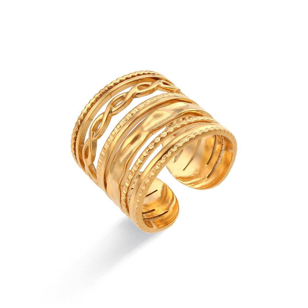 Bague Longue Chloé avec Textures (Plaqué Or)