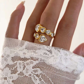 Bague Cœurs en Zircone (Plaqué Or)