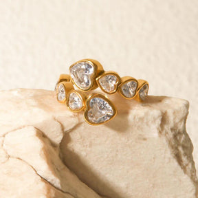 Bague Cœurs en Zircone (Plaqué Or)