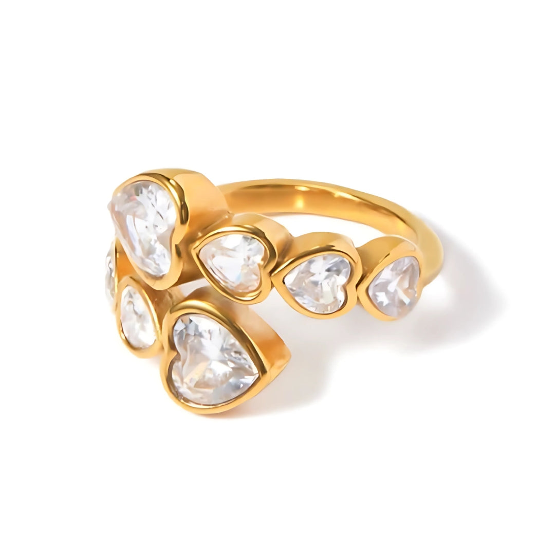 Bague Cœurs en Zircone (Plaqué Or)